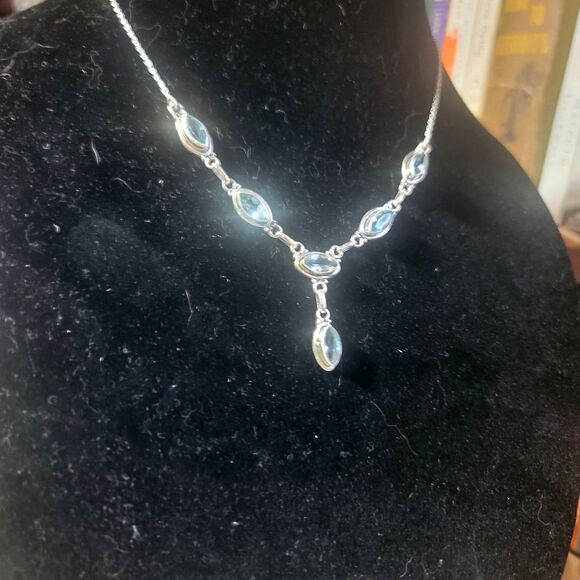 Sterling Silver & 6 Natural Sky Blue Topaz gemstones Y-Drop Collar Necklace *NEW - Picture 10 of 16